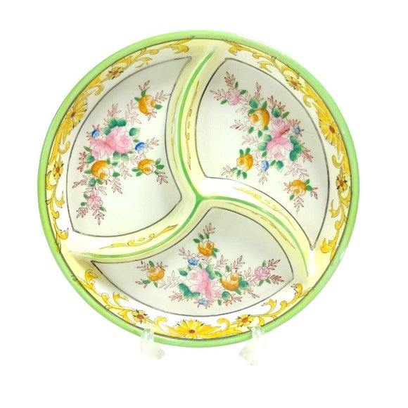 Dish Asian Japanese 3 Sectioned Serving Dish Hallmark Stamped Hand-painted